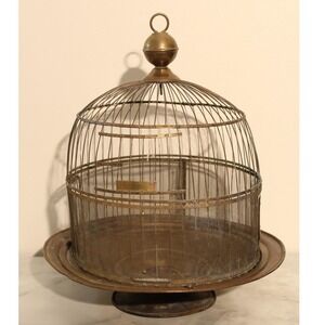 Antique Hendryx Bird Cage Beehive Dome & Tabletop Base Stand Brass 1905–1925 Vtg